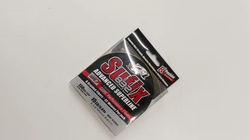 Sufix 832 Advanced Superline braided fishing line packaging with 150 yards of 15 lb test